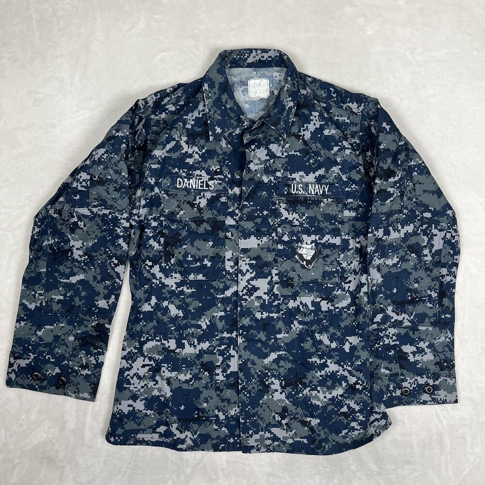 M&M Manufacturing Shirt Mens Medium Long Blue Camo Long Sleeve Button US Navy